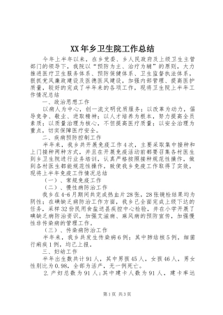 XX年乡卫生院工作总结