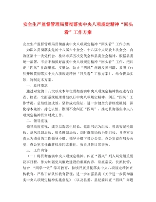 安全生产监督管理局贯彻落实中央八项规定精神“回头看”工作方案 