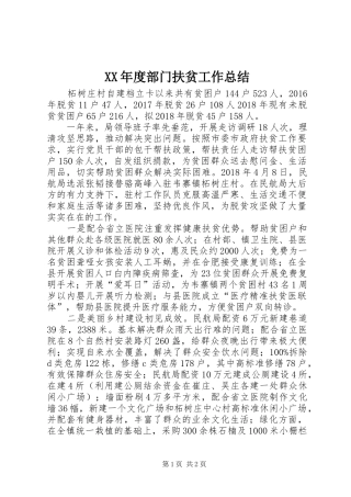 XX年度部门扶贫工作总结
