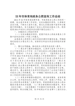 XX年市体育局政务公然宣传工作总结