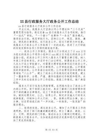 XX县行政服务大厅政务公开工作总结