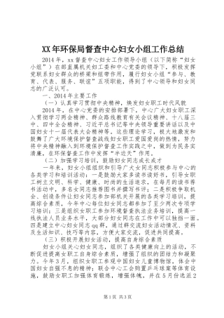 XX年环保局督查中心妇女小组工作总结