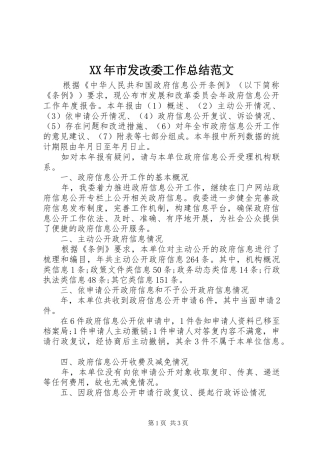 XX年市发改委工作总结范文