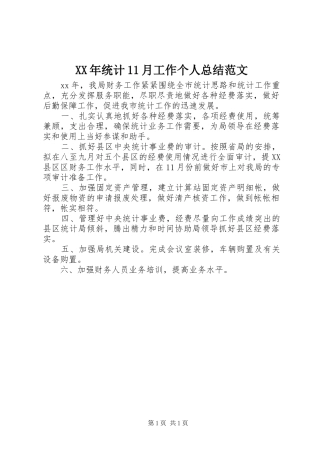 XX年统计11月工作个人总结范文