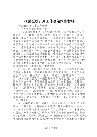 XX县区统计局工作总结报告材料