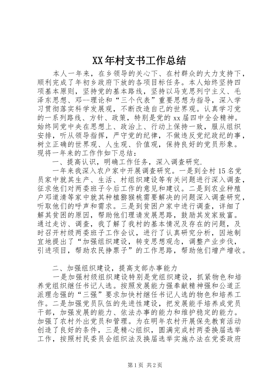 XX年村支书工作总结_第1页