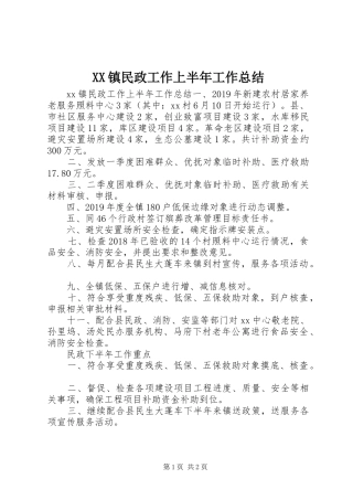 XX镇民政工作上半年工作总结