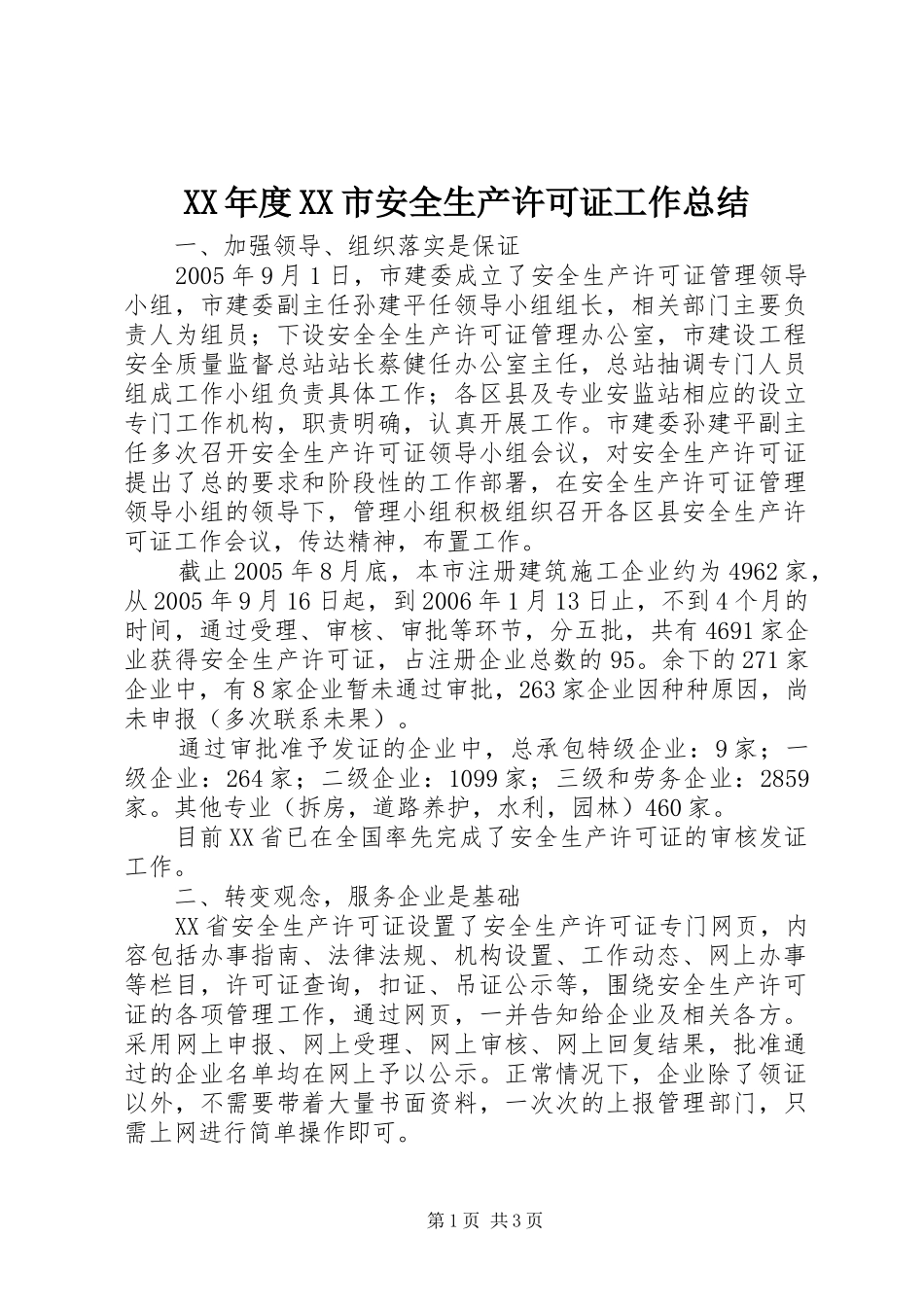 XX年度XX市安全生产许可证工作总结_第1页