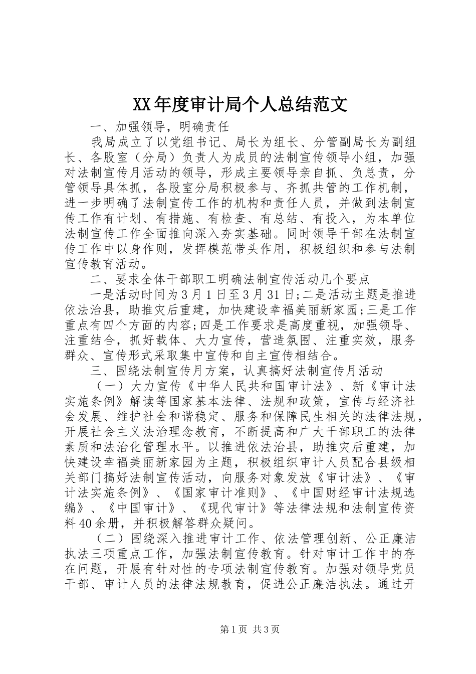 XX年度审计局个人总结范文_第1页