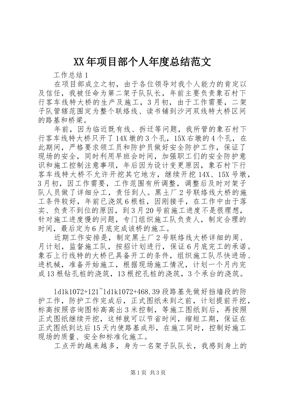 XX年项目部个人年度总结范文_第1页