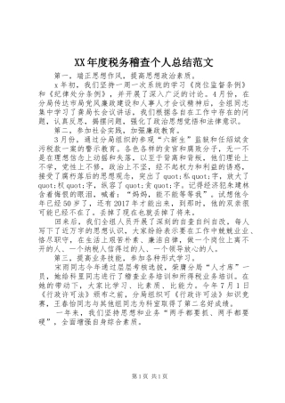 XX年度税务稽查个人总结范文