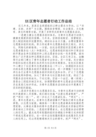 XX区青年志愿者行动工作总结