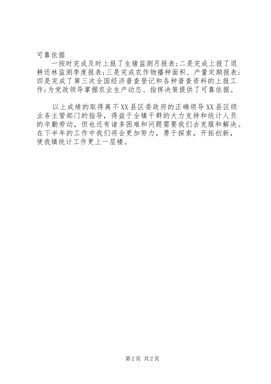 XX年乡镇统计个人工作总结_第2页