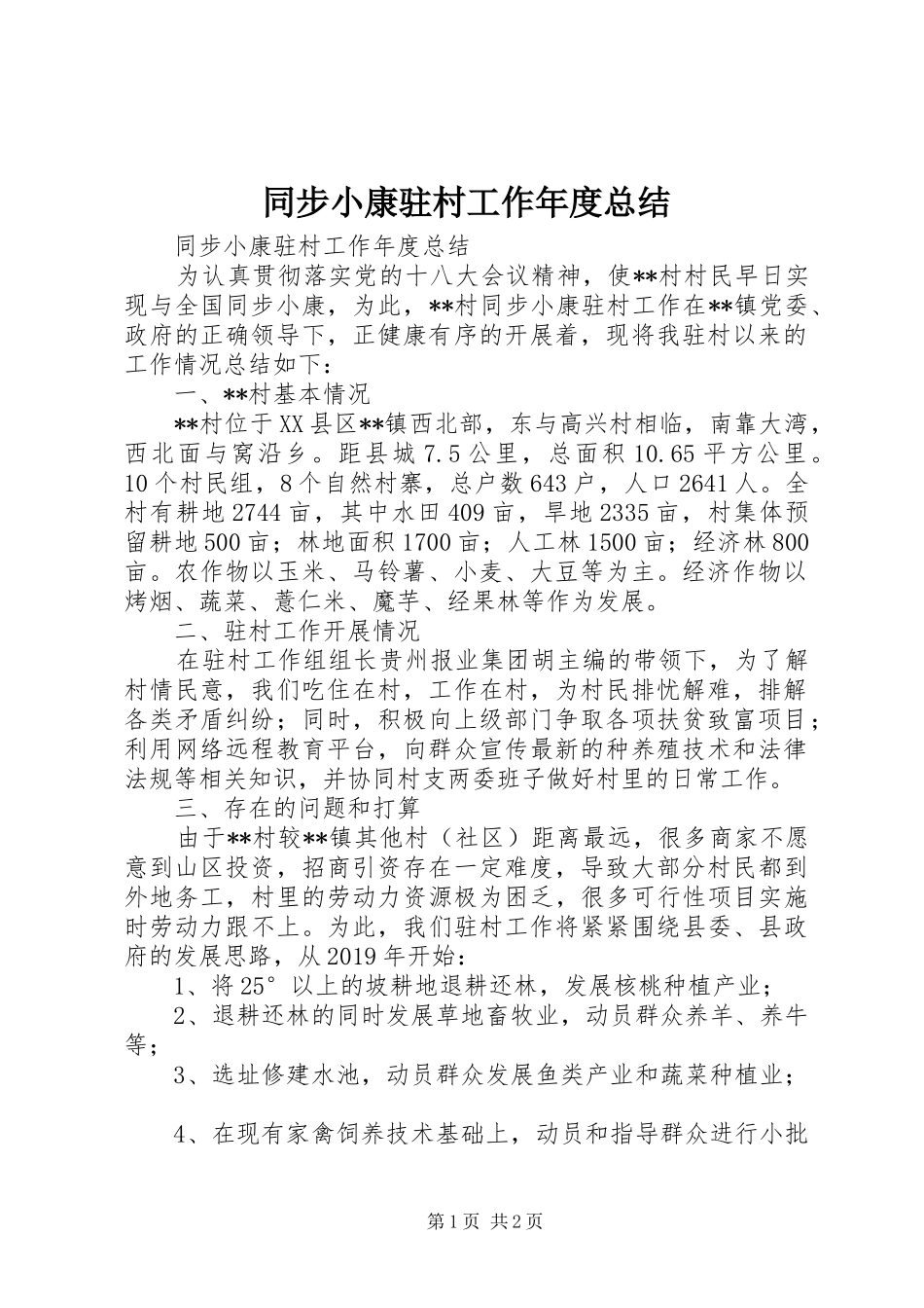 同步小康驻村工作年度总结 _第1页