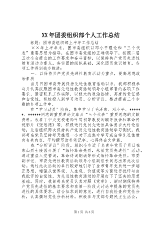 XX年团委组织部个人工作总结