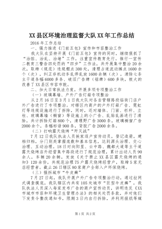 XX县区环境治理监督大队XX年工作总结
