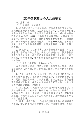 XX年镇党政办个人总结范文