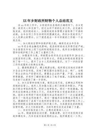 XX年乡财政所财物个人总结范文