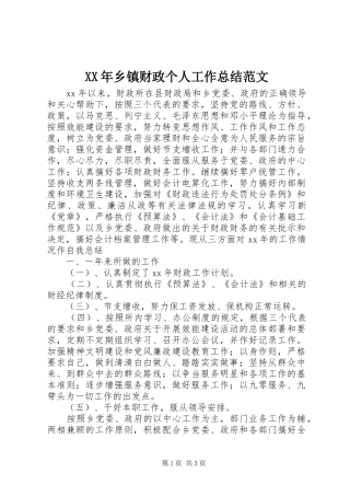 XX年乡镇财政个人工作总结范文