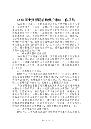 XX年国土资源局耕地保护半年工作总结