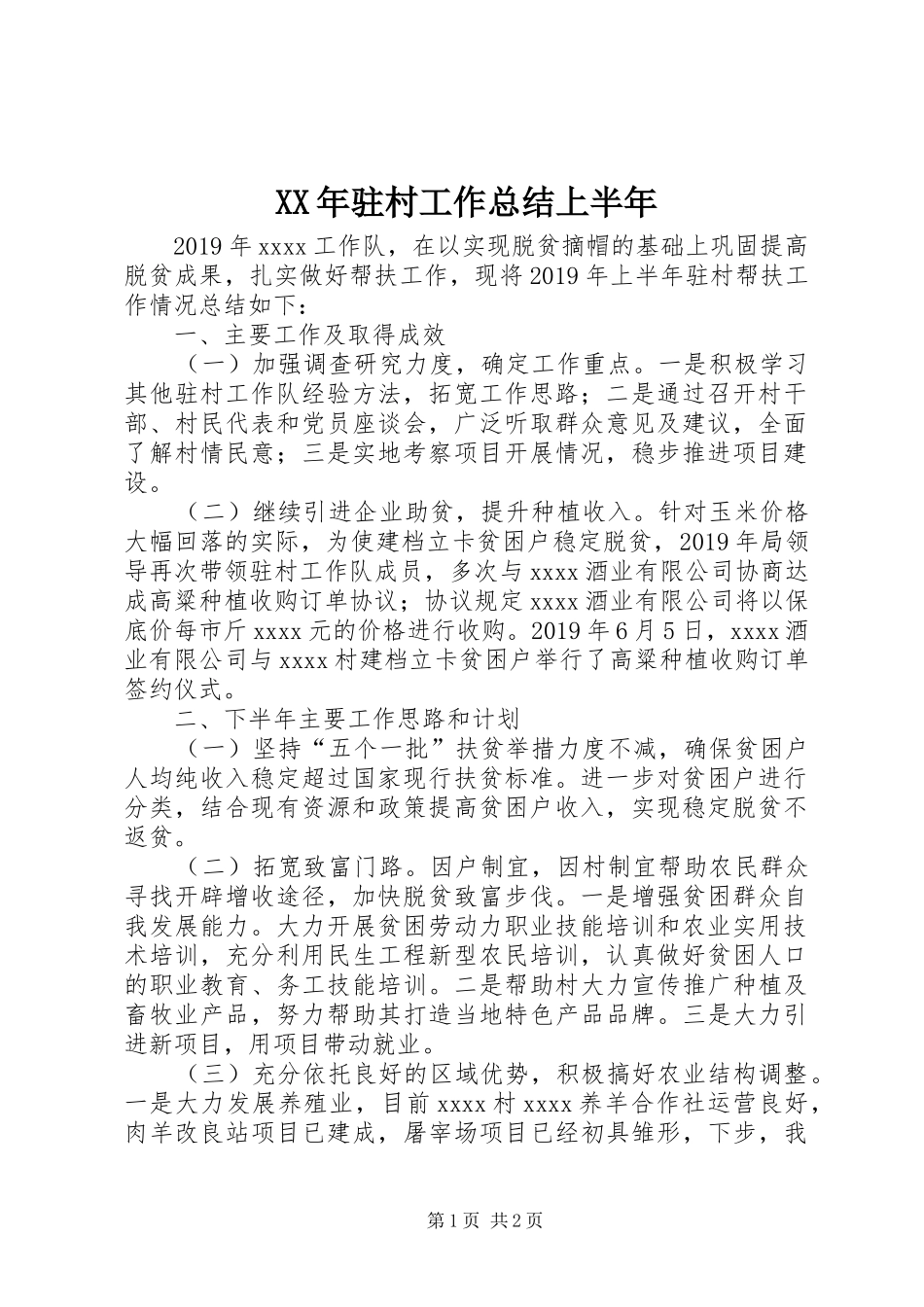 XX年驻村工作总结上半年_第1页