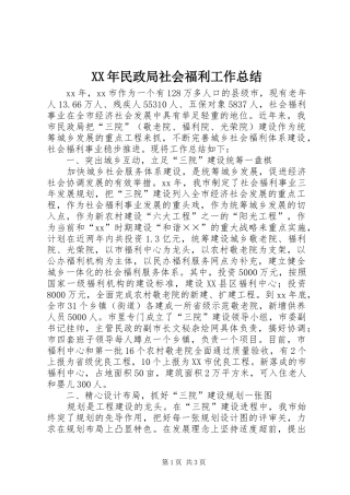 XX年民政局社会福利工作总结