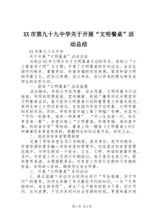 XX市第九十九中学关于开展“文明餐桌”活动总结