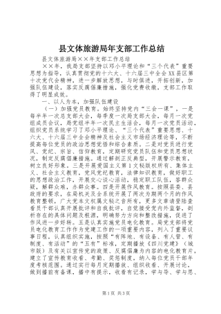 县文体旅游局年支部工作总结 