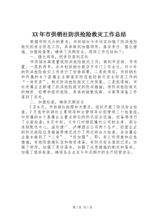 XX年市供销社防洪抢险救灾工作总结
