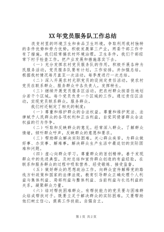 XX年党员服务队工作总结
