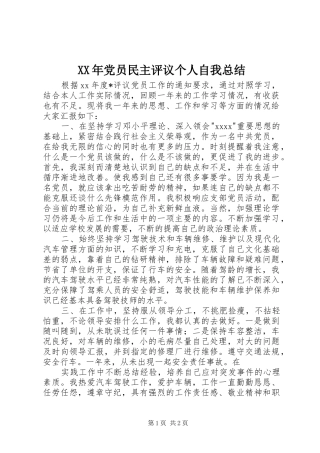 XX年党员民主评议个人自我总结