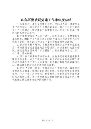 XX年区财政局党建工作半年度总结