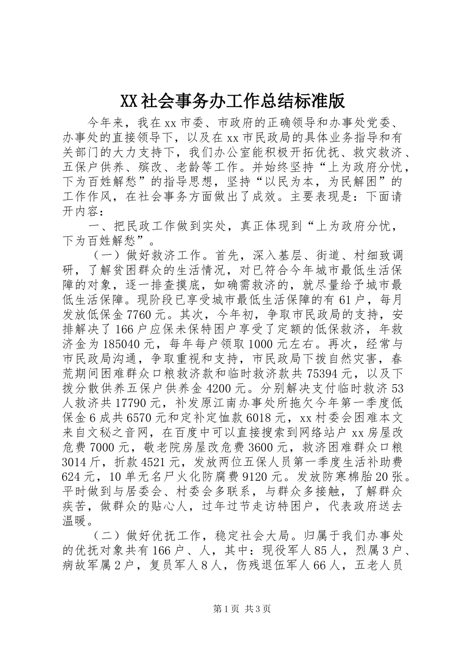 XX社会事务办工作总结标准版_第1页