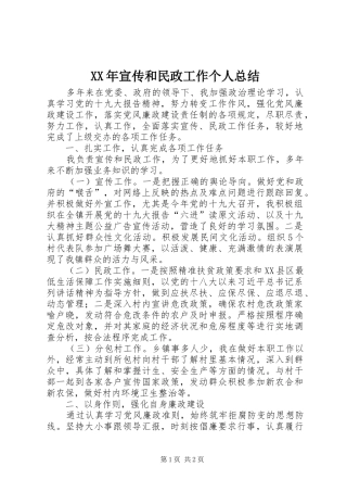 XX年宣传和民政工作个人总结