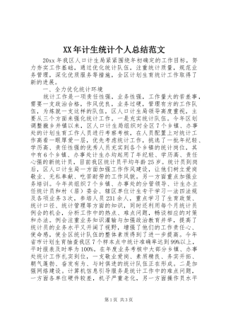 XX年计生统计个人总结范文