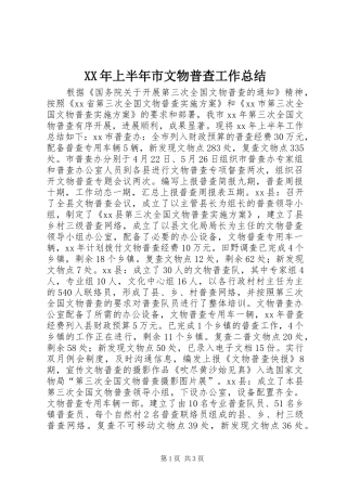 XX年上半年市文物普查工作总结