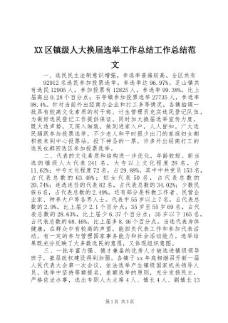 XX区镇级人大换届选举工作总结工作总结范文