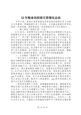 XX年粮食局招商引资情况总结