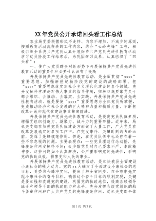 XX年党员公开承诺回头看工作总结