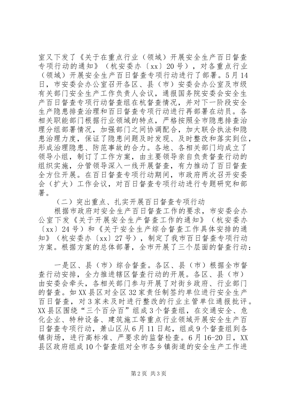 XX年市安全生产百日督查专项行动总结_第2页