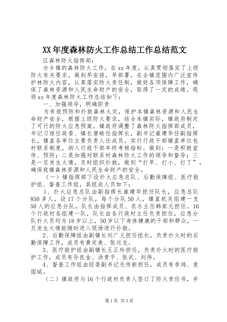 XX年度森林防火工作总结工作总结范文_第1页