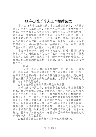 XX年分社长个人工作总结范文