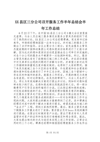 XX县区三分公司召开服务工作半年总结会半年工作总结