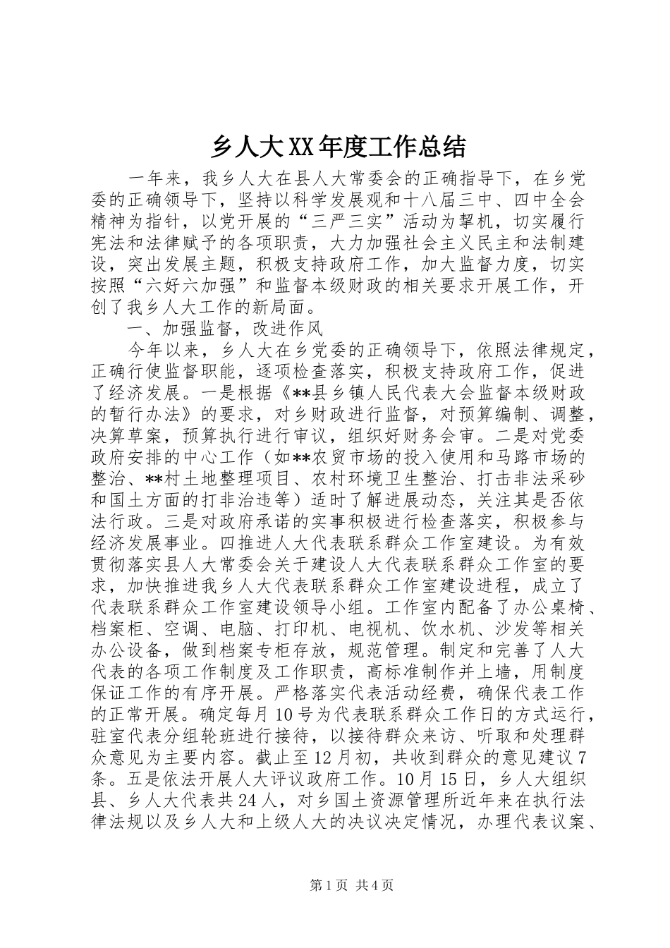 乡人大XX年度工作总结 _第1页