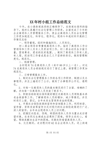 XX年村小组工作总结范文