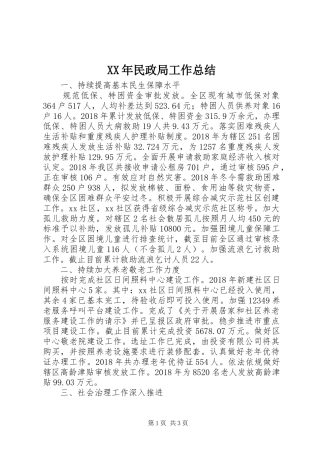 XX年民政局工作总结