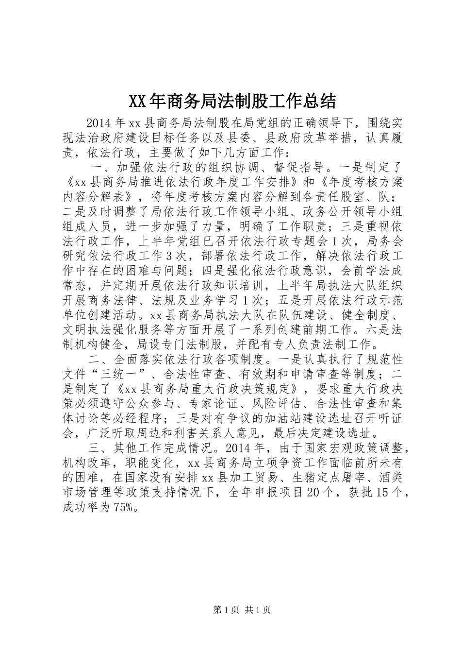 XX年商务局法制股工作总结_第1页