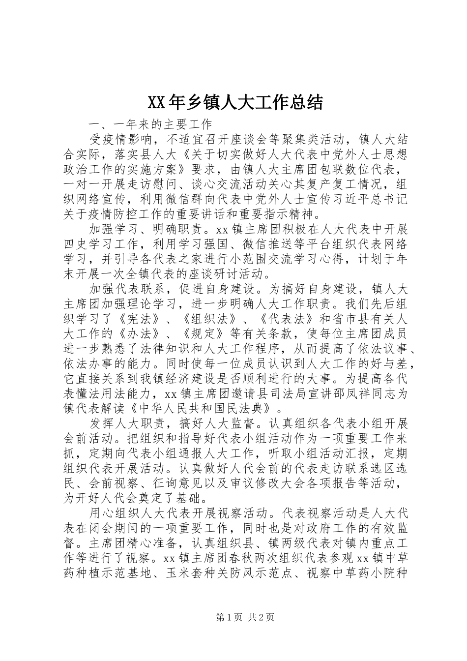 XX年乡镇人大工作总结_第1页