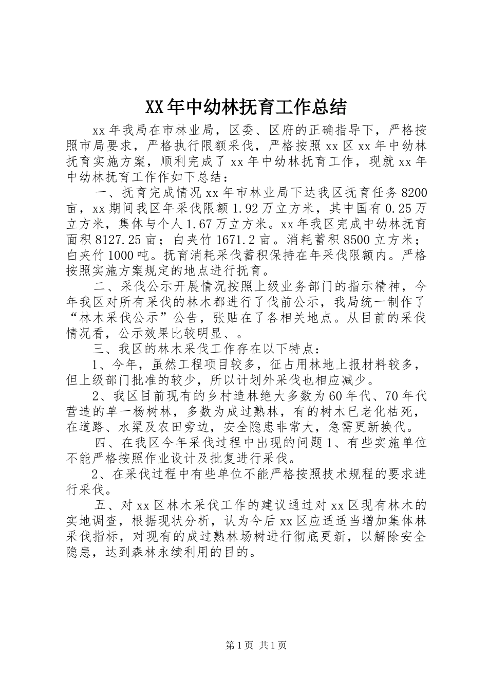 XX年中幼林抚育工作总结_第1页