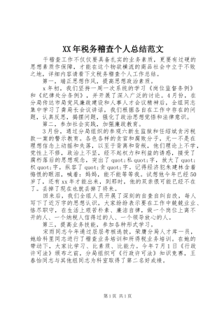 XX年税务稽查个人总结范文